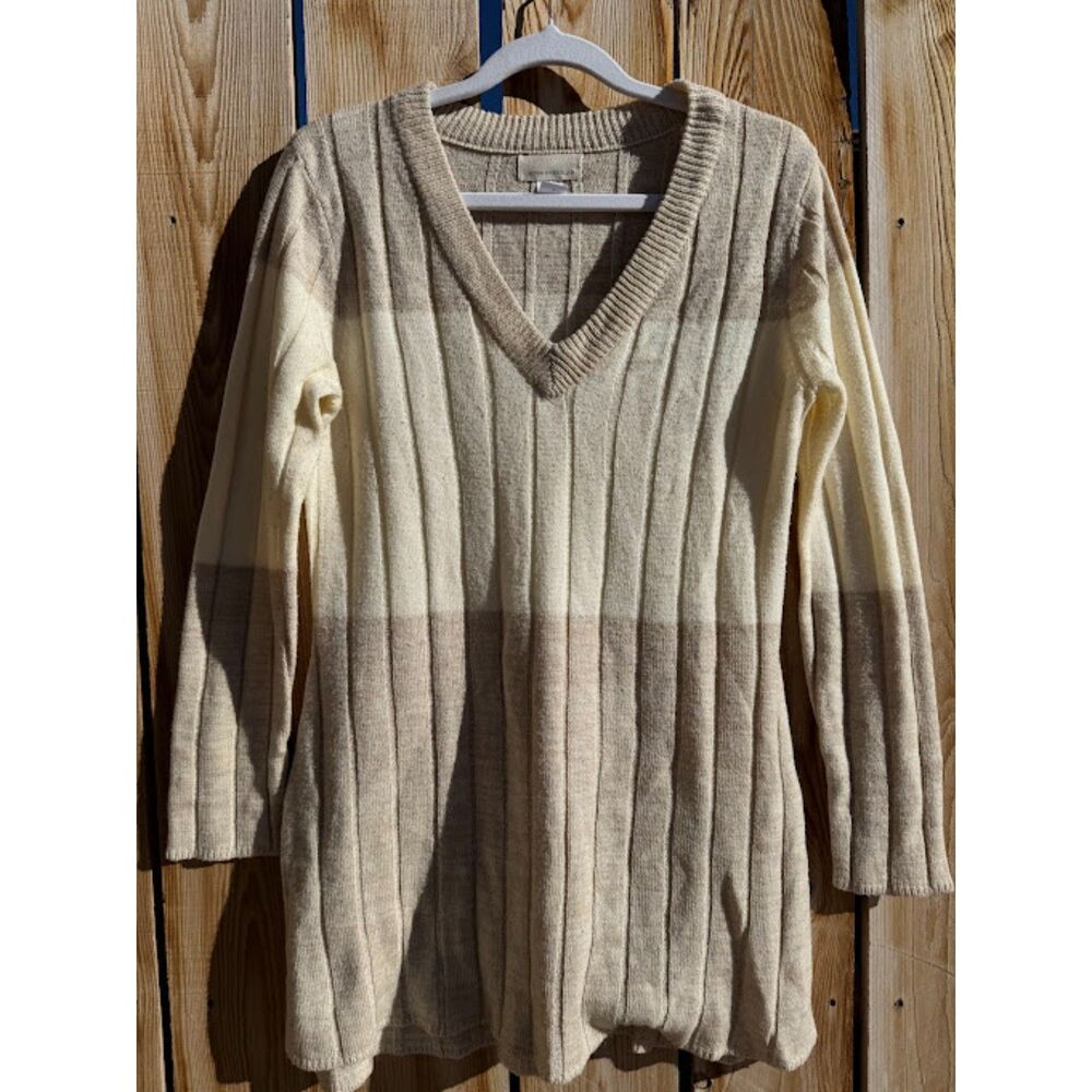 Canyon River Blues Long Knit V-Neck Pullover Sweater Blouse Neutral Casual Sz M